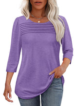 Tessa | Women's 3/4 Sleeve Pleated Top Scoop Neck Casual Everyday Top