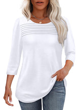 Tessa | Women's 3/4 Sleeve Pleated Top Scoop Neck Casual Everyday Top