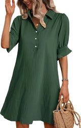 Ember | Women's Collared Ruffle Sleeve Shirt Dress Knee Length
