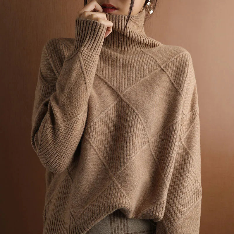 Women's Isla Ribbed Turtleneck Sweater - Camel