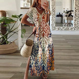 Elena | Women's Printed Maxi Dress with V-Neck & Side Split