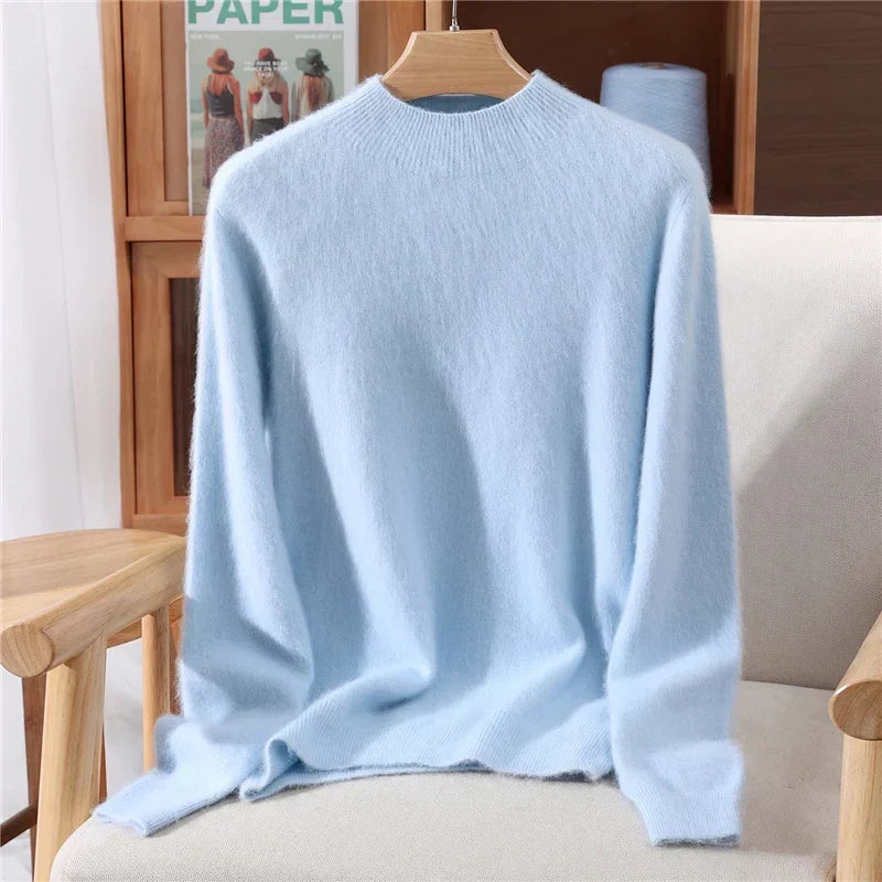 Women’s Soft Mock-Neck Knit Sweater in Blue