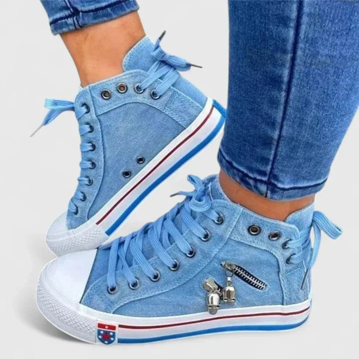 Roxy | Women's High Top Denim Sneakers Zip Stud Detail