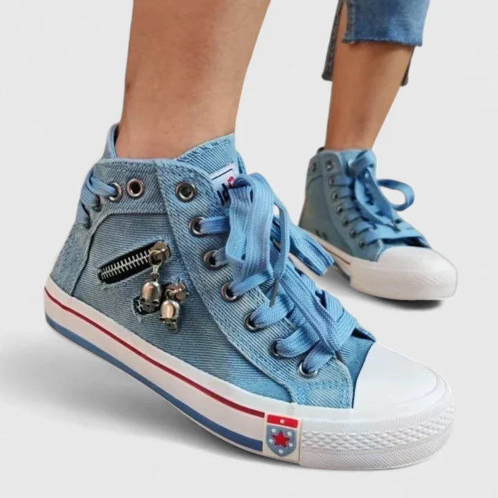 Roxy | Women's High Top Denim Sneakers Zip Stud Detail