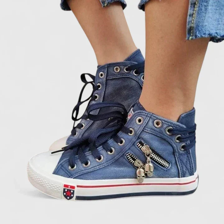 Roxy | Women's High Top Denim Sneakers Zip Stud Detail
