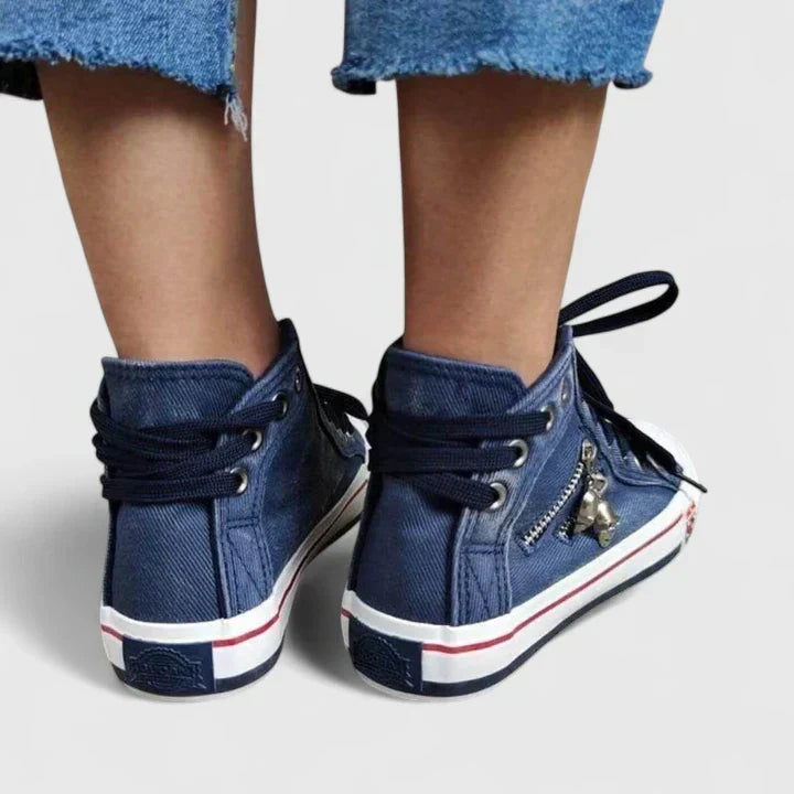 Roxy | Women's High Top Denim Sneakers Zip Stud Detail