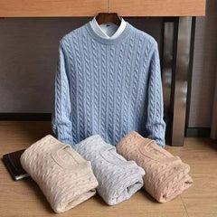 Men’s Cotton Cable-Knit Sweater in Blue