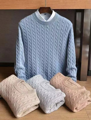 Men’s Cotton Cable-Knit Sweater in Blue