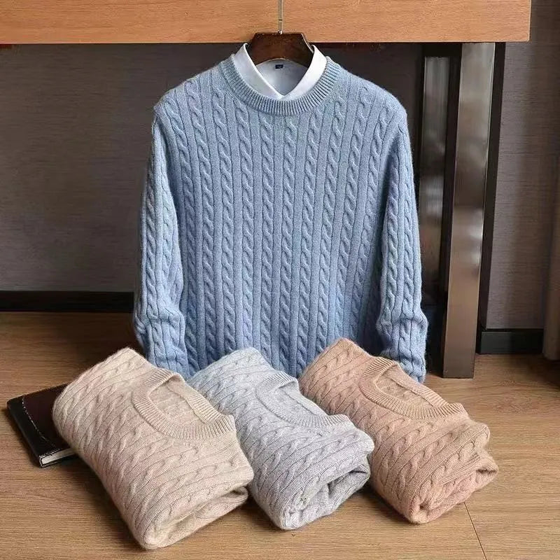 Men’s Cotton Cable-Knit Sweater in Blue
