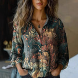 Indie | Women's Boho Print Long Sleeve Button-Up Blouse