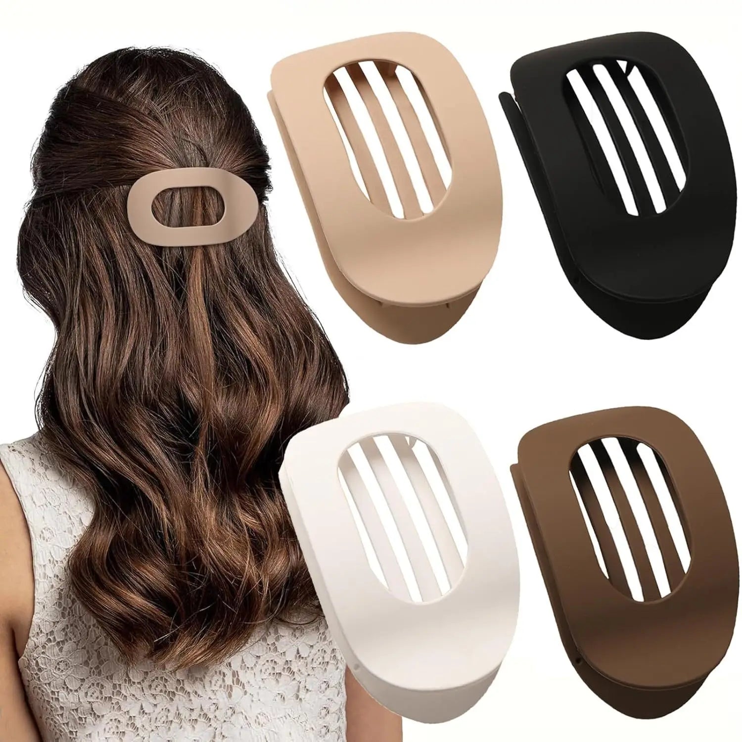 Brenda™ | Fashion Oval Flat Hair Claw Clips for Women Matte Duckbill Clip Back-of-Head Bun Hair Accessories Simple Clip Hair Ornament