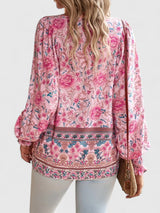Indie | Women's Boho V-Neck Lace-Up Blouse Long Sleeve Print