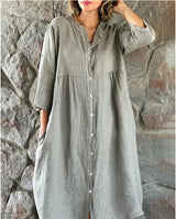 Gertrude | Women's Shirt Dress V-Neck Long Sleeve Oversized Maxi Dress