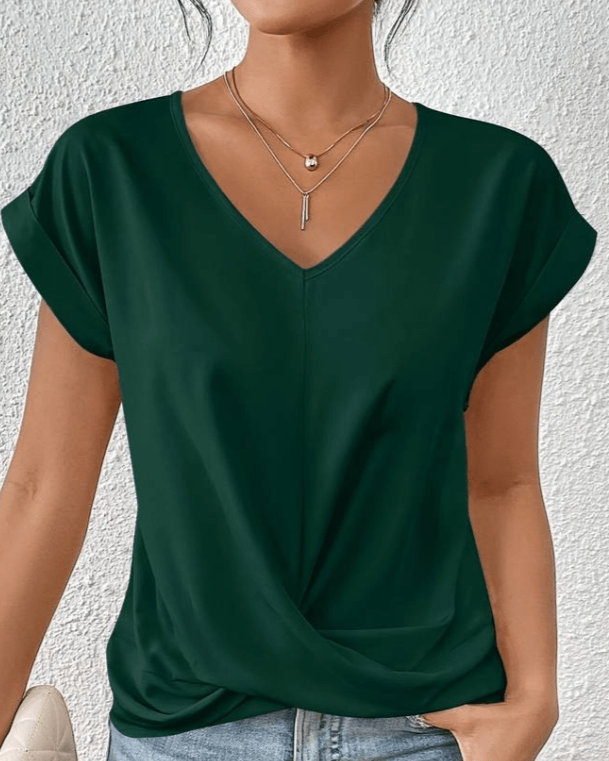 Cara | Women's V-Neck Twist Hem Top Short Sleeve Casual Summer T-Shirt