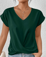 Cara | Women's V-Neck Twist Hem Top Short Sleeve Casual Summer T-Shirt