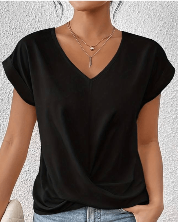 Cara | Women's V-Neck Twist Hem Top Short Sleeve Casual Summer T-Shirt