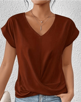 Cara | Women's V-Neck Twist Hem Top Short Sleeve Casual Summer T-Shirt