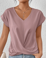 Cara | Women's V-Neck Twist Hem Top Short Sleeve Casual Summer T-Shirt