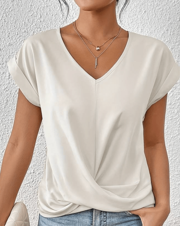 Cara | Women's V-Neck Twist Hem Top Short Sleeve Casual Summer T-Shirt