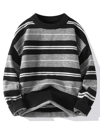 Men’s Cotton-Blend Stripe Crew-Neck Sweater in Black