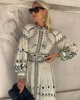 Mirabel™ | Elegant Retro Pattern Print A-Line Dress