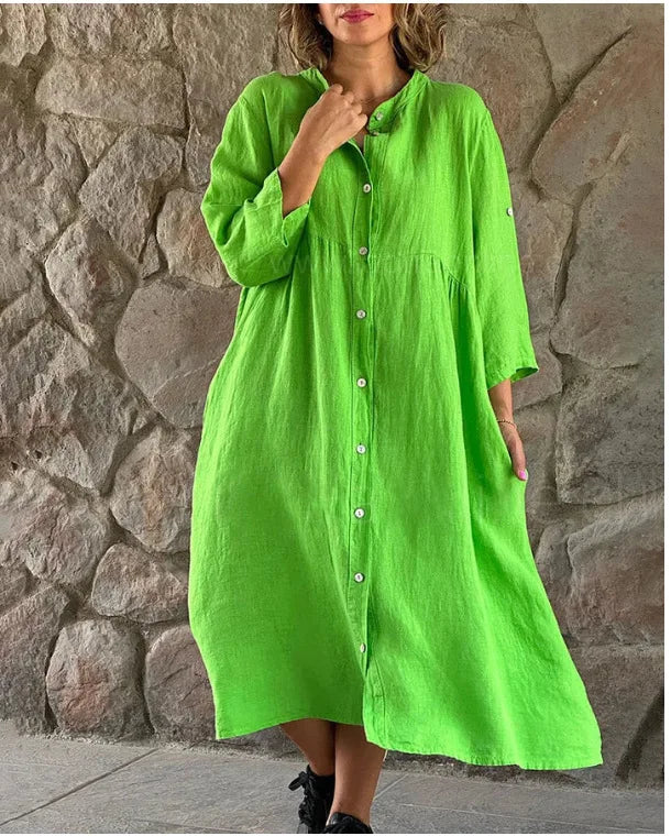 Gertrude | Women's Shirt Dress V-Neck Long Sleeve Oversized Maxi Dress