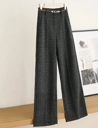 Women’s Lambswool Straight-Leg Tailored Pants in Dark Gray