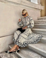 Mirabel™ | Elegant Retro Pattern Print A-Line Dress