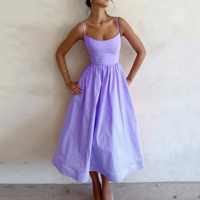 Lavinia | Women's Spaghetti Strap Midi Flare Dress