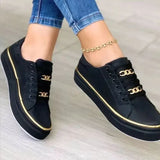 Cleo | Women's Flat Platform Sneakers Gold Chain Detail