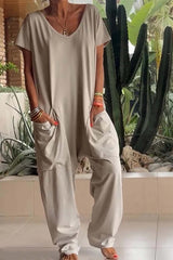 Lola | Women's V-Neck Short Sleeve Jumpsuit Relaxed Fit