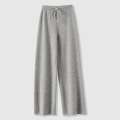 Women’s Cashmere-Blend Drawstring Wide-Leg Knit Pants in Gray