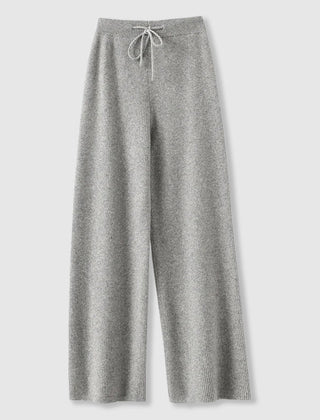 Women’s Cashmere-Blend Drawstring Wide-Leg Knit Pants in Gray