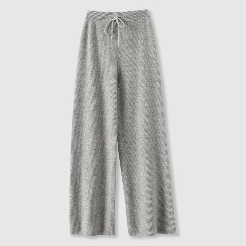 Women’s Cashmere-Blend Drawstring Wide-Leg Knit Pants in Gray