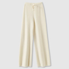 Women’s Cashmere-Blend Drawstring Wide-Leg Knit Pants in Beige