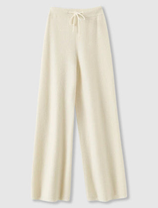 Women’s Cashmere-Blend Drawstring Wide-Leg Knit Pants in Beige