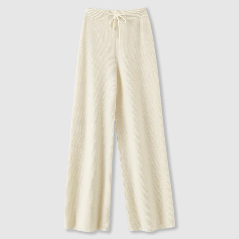 Women’s Cashmere-Blend Drawstring Wide-Leg Knit Pants in Beige
