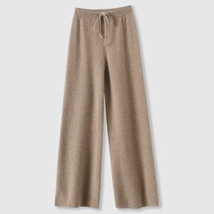 Women’s Cashmere-Blend Drawstring Wide-Leg Knit Pants in Khaki