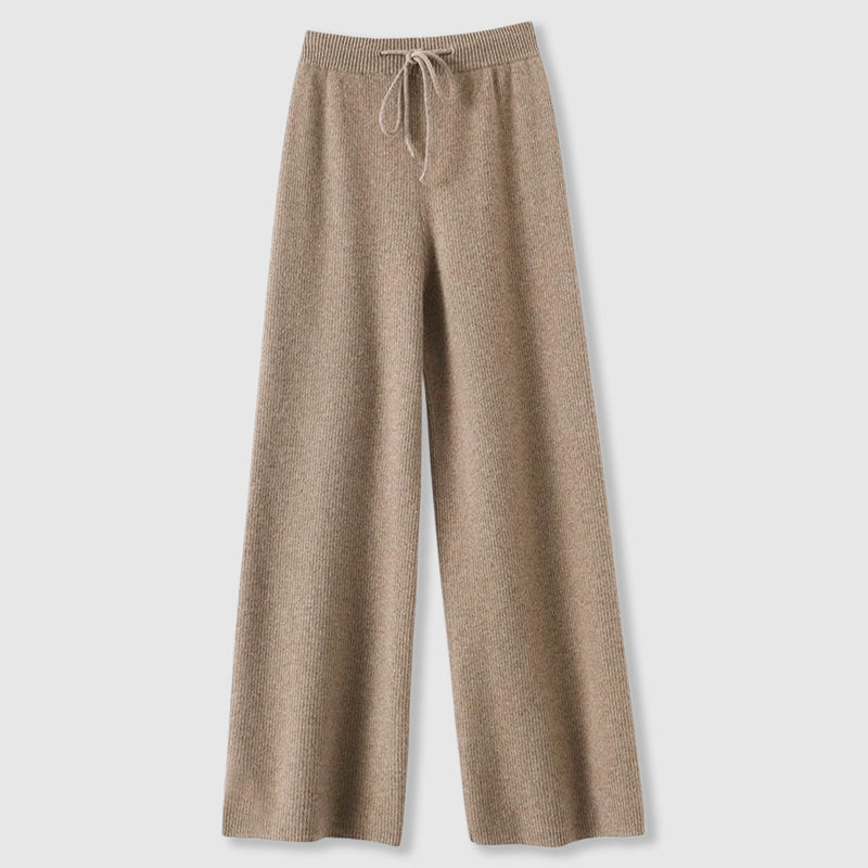 Women’s Cashmere-Blend Drawstring Wide-Leg Knit Pants in Khaki