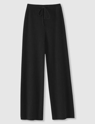 Women’s Cashmere-Blend Drawstring Wide-Leg Knit Pants in Black