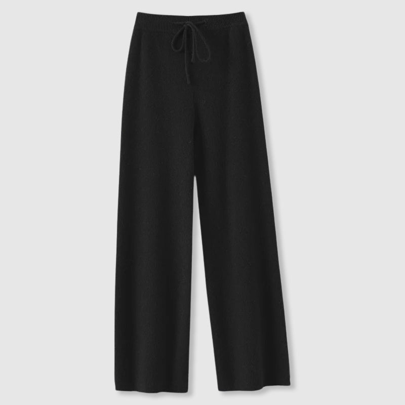 Women’s Cashmere-Blend Drawstring Wide-Leg Knit Pants in Black