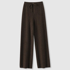 Women’s Cashmere-Blend Drawstring Wide-Leg Knit Pants in Brown