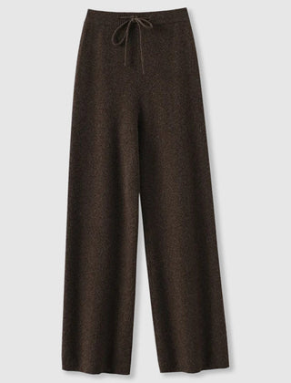 Women’s Cashmere-Blend Drawstring Wide-Leg Knit Pants in Brown