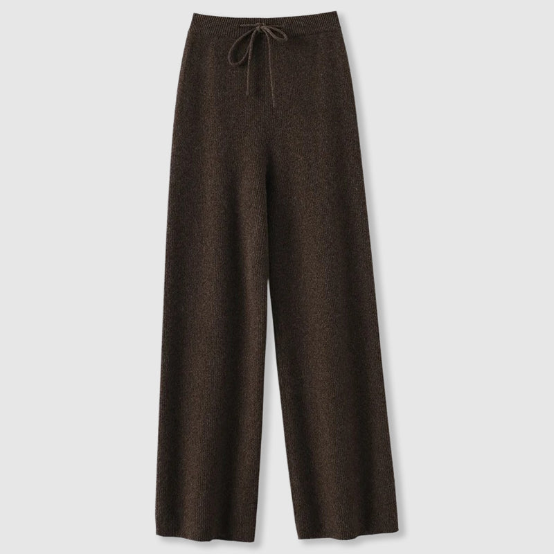 Women’s Cashmere-Blend Drawstring Wide-Leg Knit Pants in Brown