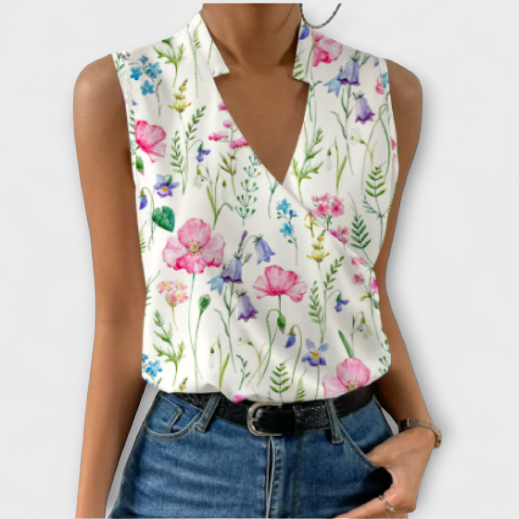 Luna | Women's Sleeveless Wrap V-Neck Top Surplice Blouse