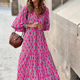 Margot | Women's V-Neck Puff Sleeve Boho Floral Maxi Dress