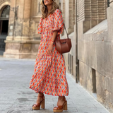 Margot | Women's V-Neck Puff Sleeve Boho Floral Maxi Dress
