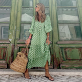 Margot | Women's V-Neck Puff Sleeve Boho Floral Maxi Dress