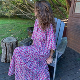Margot | Women's V-Neck Puff Sleeve Boho Floral Maxi Dress