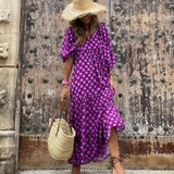 Margot | Women's V-Neck Puff Sleeve Boho Floral Maxi Dress